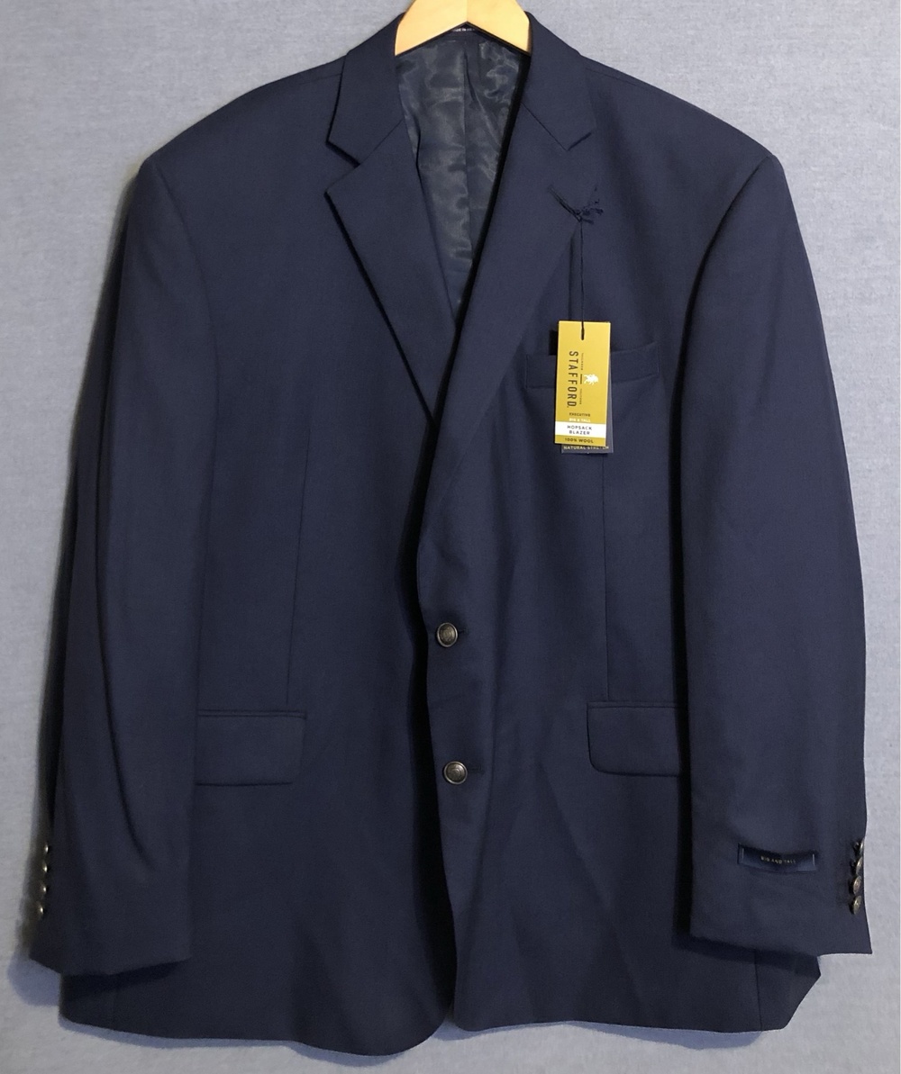 Stafford Executive Hopsack Sport Coat Blazer Mens 52R Big Tall Navy Blue Wool